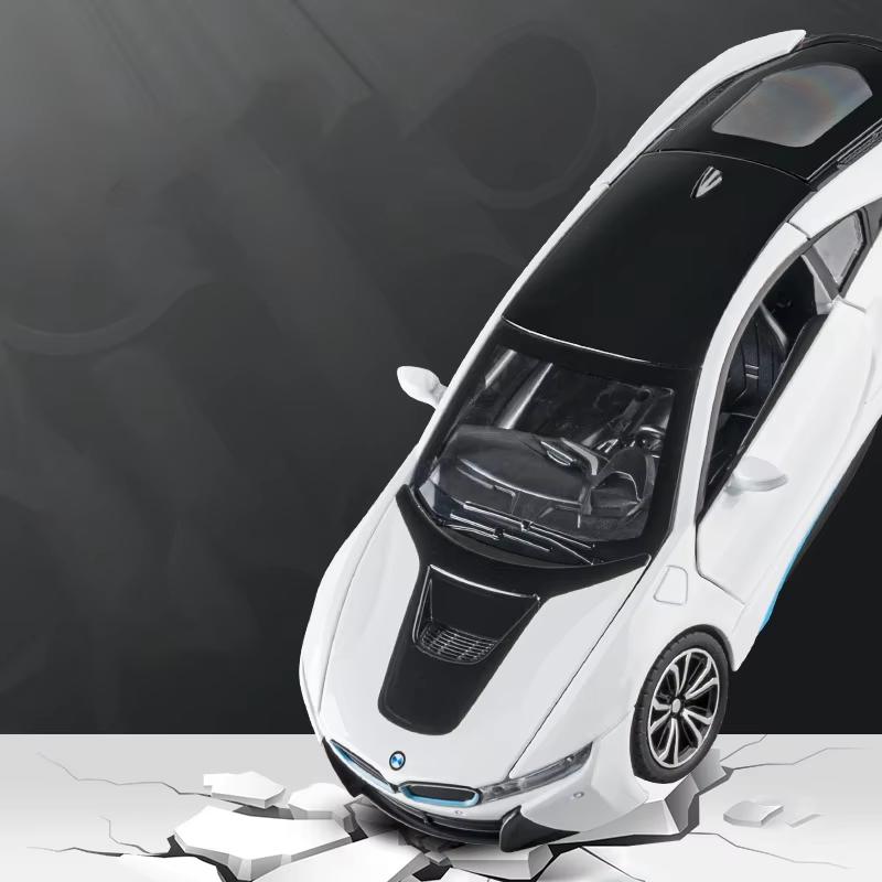 Новый 1:24 BMW I8 супер спортивный автомобиль модель литой металлической игрушечной машины со звуком и светом детская игрушка для мальчиков коллекционные украшения для дома подарок