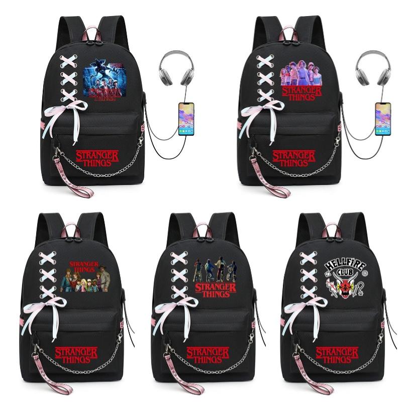 Стильный рюкзак Stranger Things с USB-зарядкой, вместимость 20-35 л, материал - ткань Оксфорд