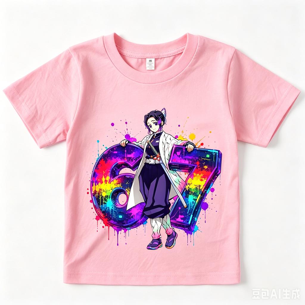 Demon Slayer Shinobu Kocho 67 Print Casual Cotton T Shirt for Girls Summer Kids Clothing Anime Top