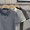 Men's Casual Square CollarpoloShirt Short SleeveTT Shirt Striped Menswear Undershirt Slim Top