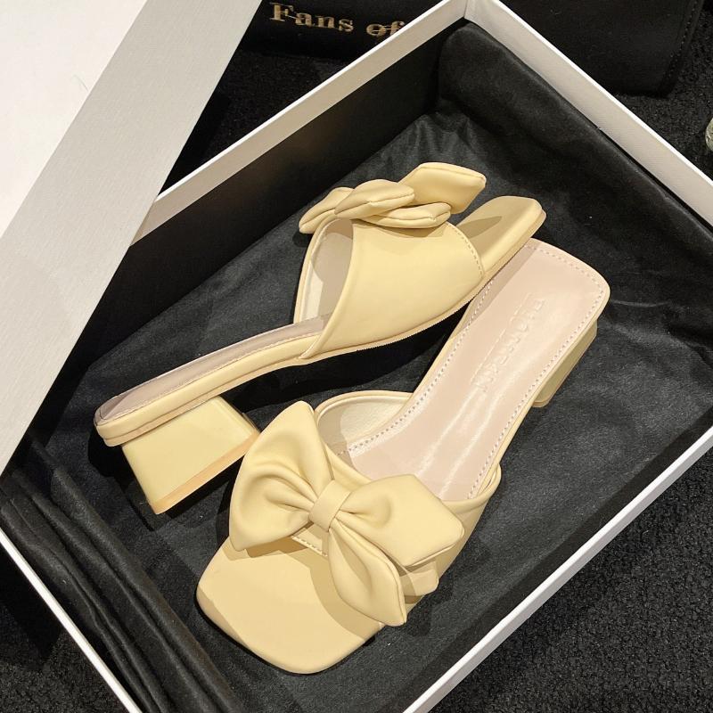 Модные босоножки 2024 года, новые летние тапочки большого размера с квадратным носком и толстым каблуком, элегантные туфли с большим галстуком-бабочкой, платье для улицы, zapatos