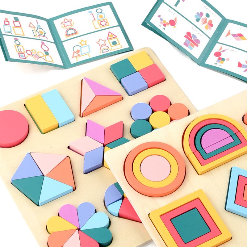 Монтессори Геометрические Фигуры Когнитивная Доска Пазл Деревянные Блоки для Сопоставления Форм Математическое Учебное Пособие Обучающие Игрушки Для Детей