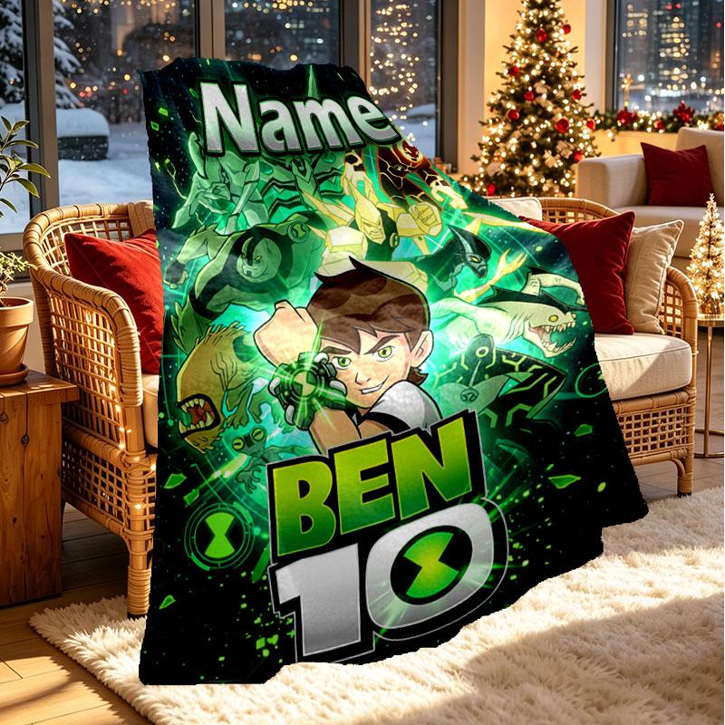 Custom Name Personalized Ben 10 Omniverse Print Blanket, Home Decor, Bedroom, Sofa, Camping, Couch, Gifts for Birthday Christmas