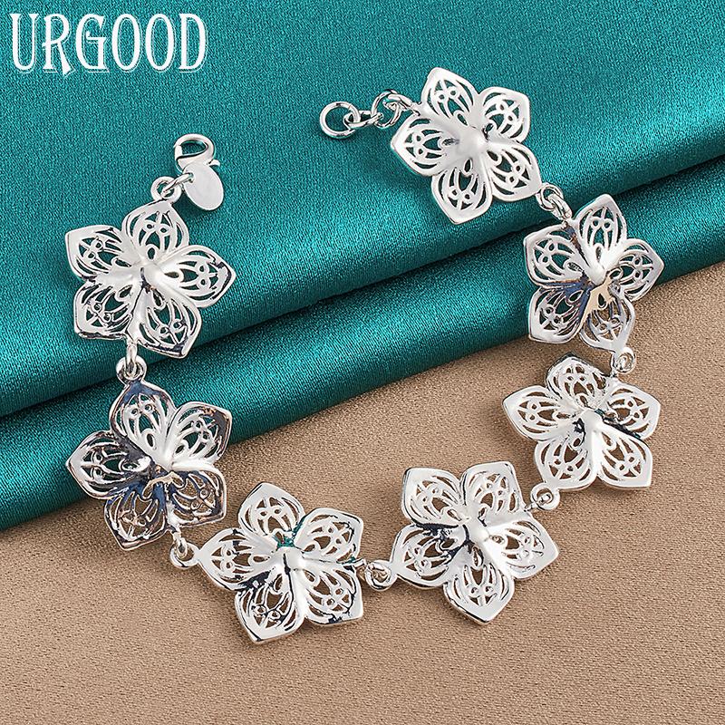 925 Sterling Silver Beautiful Flower Bracelet Fashion Jewelry