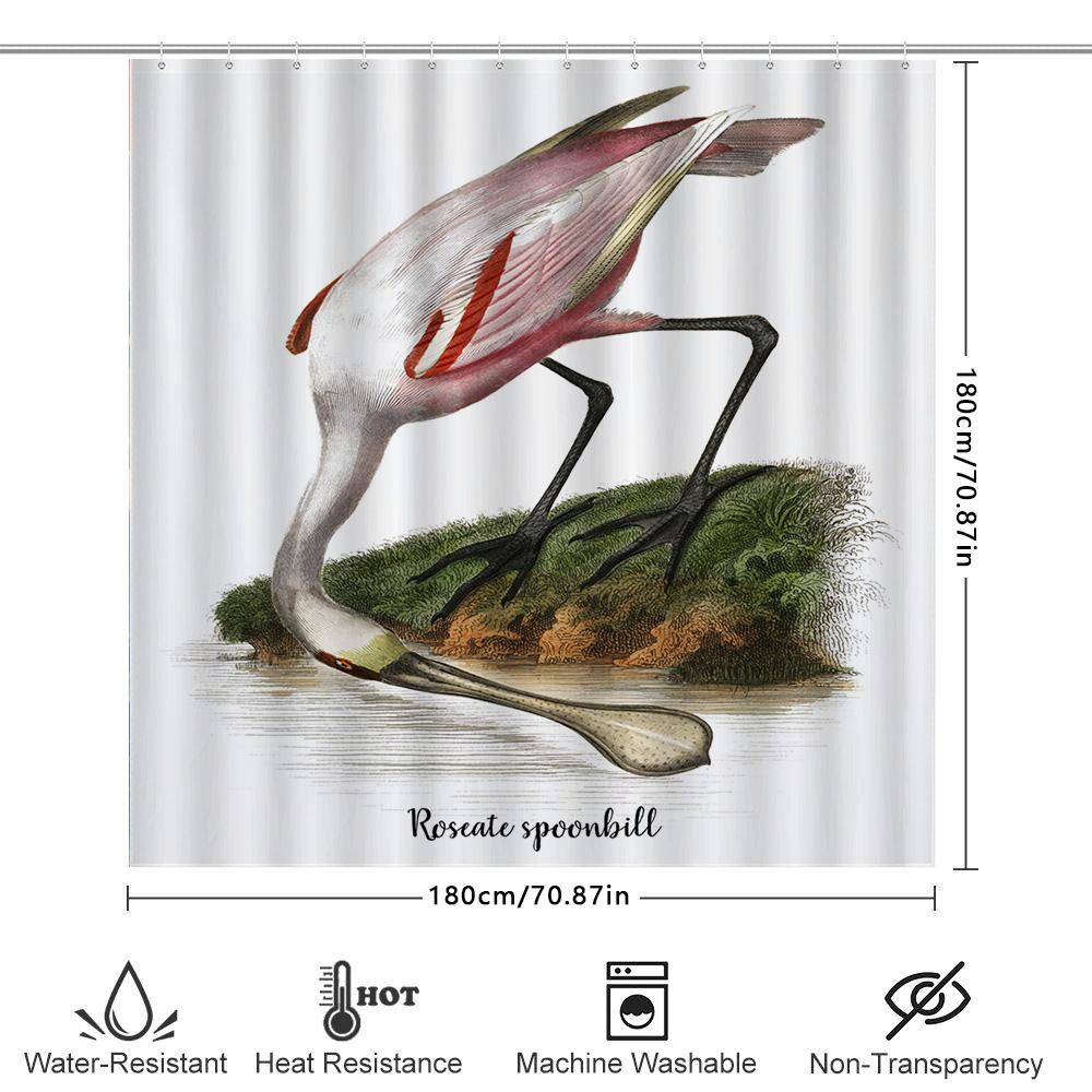Reddish Spoonbill Shower Curtain Pink Swan Feather Pattern Perfect for Bathrooms Home Decor Roseate Spoonbill Print Waterproof F