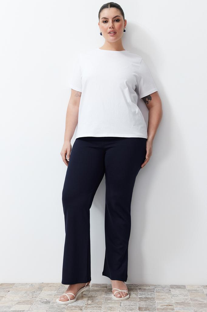 Женские брюки больших размеров, модные черные трикотажные брюки нового сезона с высокой талией и разрезами по бокам