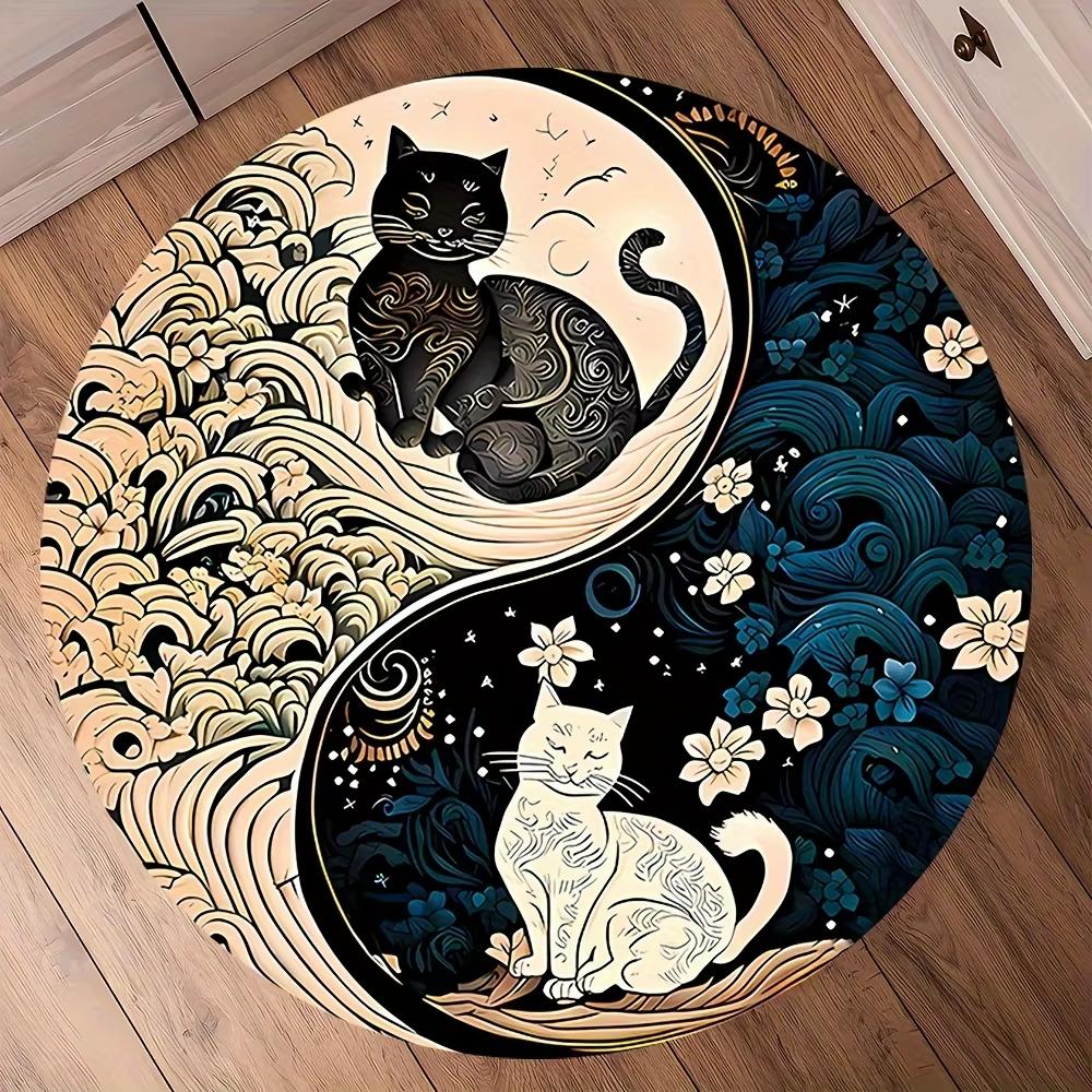 VIKAMA Yin Yang Cat Carpet Round Soft Floor Mat Study Carpet Rug For Bedroom Carpet For Live Room Large Area Rugs Home Decor