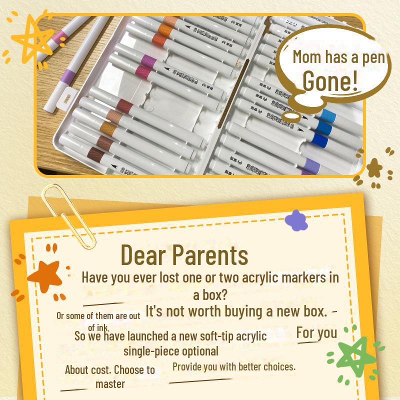 Акриловый маркер для студентов с мягким наконечником, непрозрачный, штабелируемый, можно выбрать дополнительные цвета