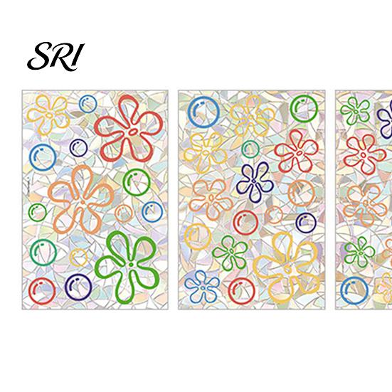 Removable Window Decoration 4 Sheets Rainbow Flower Clings Small Iridescent Prism Glass Surface Sticker Anti-Collision Static PVC Decals for
