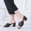 Summer High-heeled Slippers Women's Shoes Casual Belt Buckle Thick Heeled Ladies Sandals Solid Color Peep Toe Pantuflas Mujer