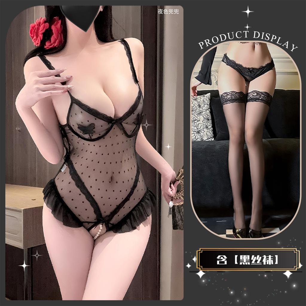 Sex Underwear Sexy Thin Polka Dot Lace Fun Leaky Breast onesie Strap Backless