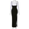 Exquisite Women's Simple Style Suspenders Cross Open Back Sexy Split Slim Temperament Dress