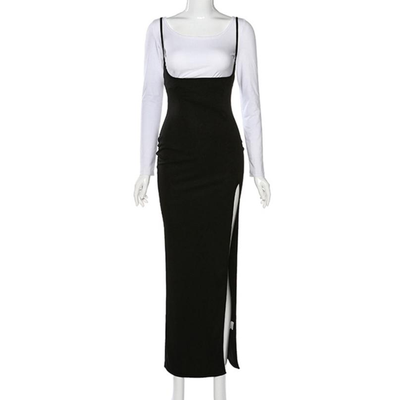 Exquisite Women's Simple Style Suspenders Cross Open Back Sexy Split Slim Temperament Dress