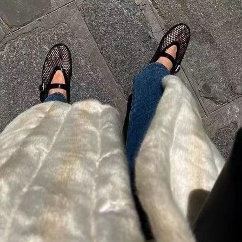 Fashion Net Flat Fashion Sandals New Summer Round Head Breathable Non-slip Line Button Mary Jane Fishnet Shoes Ladies Shoes