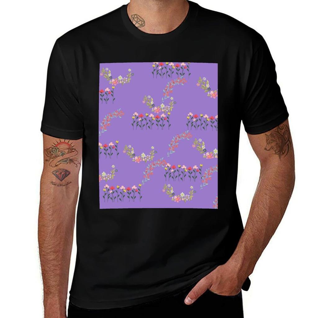 Flowers In Purple Tshirt Basic Lightweight Short Sleeve Tee