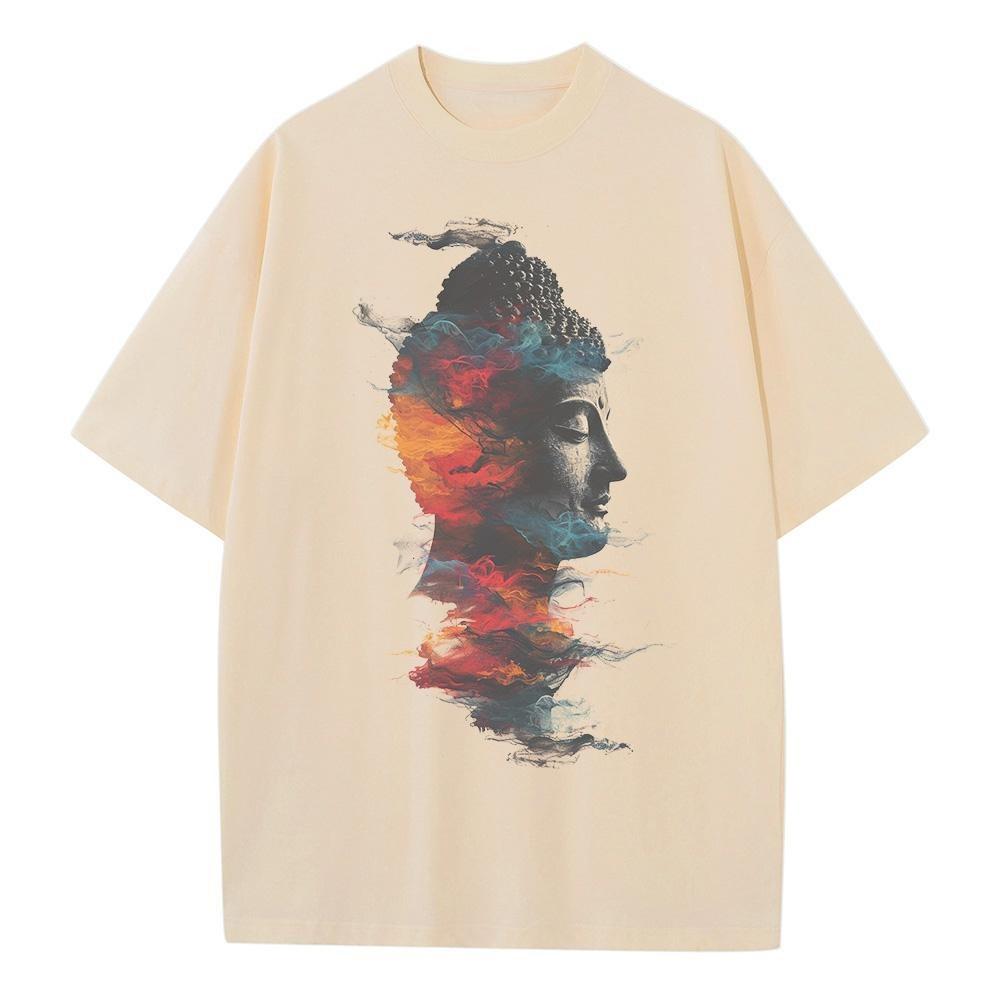 Графические футболки Мужские Женские DTG-печать Будда Сюрреализм Чистый хлопок Тяжелая ткань Со спущенным плечом Оверсайз футболка
