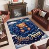 Teddy Bear Theme Crystal Velvet Rug Personalized Custom Name Text Soft Floor Mat Home Decor