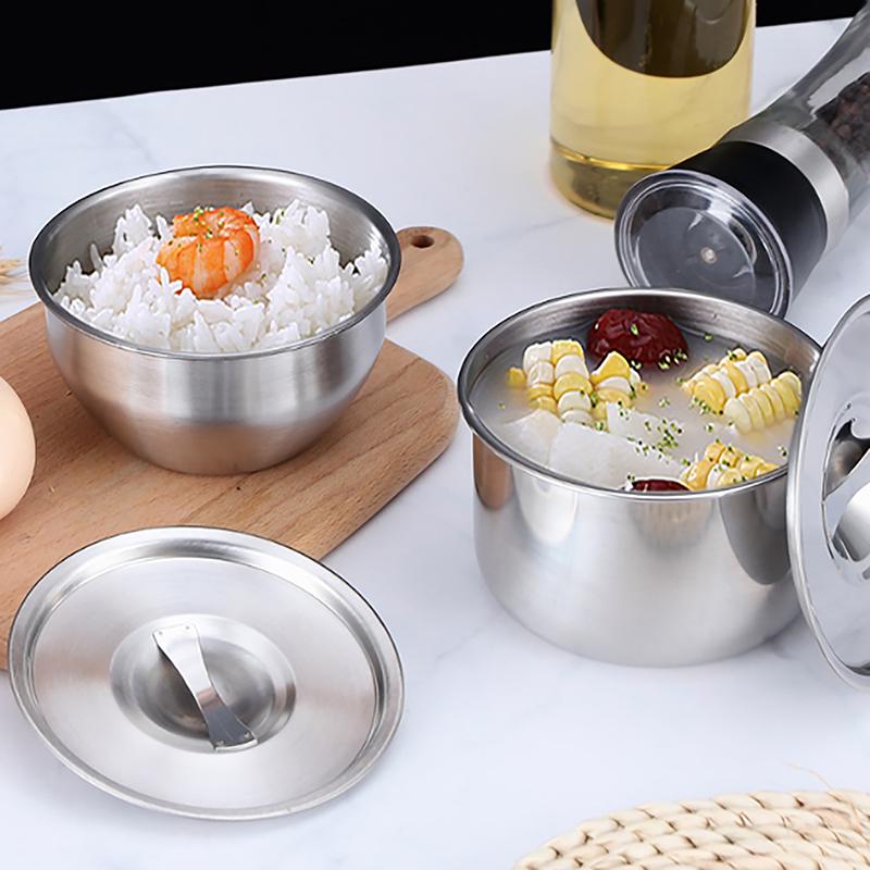Миска для риса из нержавеющей стали с крышкой, миска для супа, миска для приготовленного на пару риса, не допускающая ожогов, для детей, маленькая миска, корейская кухня, кухонные принадлежности