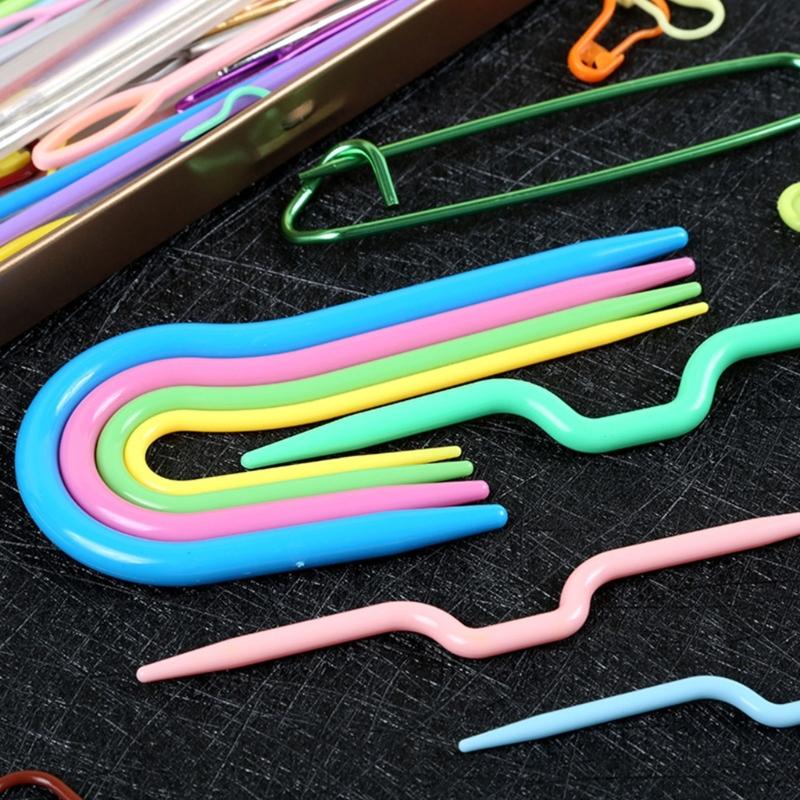 Большая игла для шитья Игла для вышивки гобеленов Игла для вязания крючком из пряжи Пластиковая изогнутая Игла для рукоделия и вязания на спицах