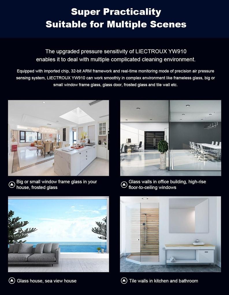 Восстановленный робот для мытья окон Liectroux YW910, двойное распыление воды, вакуумное всасывание 3000 Па, лазерный датчик, управление через приложение и пульт, функция памяти