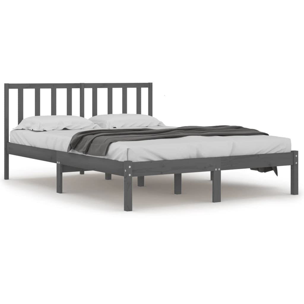 Solid Wood Bed Gray Pine 200 x 200 cm
