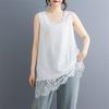 Без рукавов Оверсайз кружева винтаж Повседневные свободные майки для женщин летняя футболка
