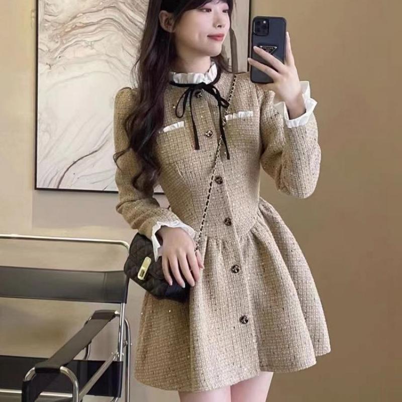 Women's Dresses 2023 New French Fashion Waist Design High-end Dress A-line Skirt Autumn and Winter Dress Chic and Elegant Ladies