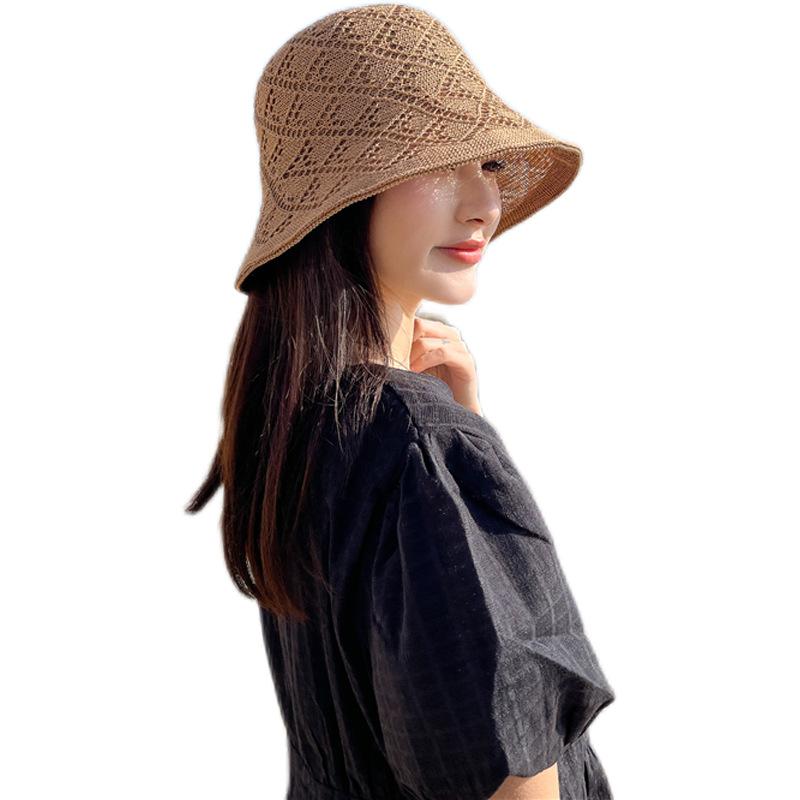 Korean-style hollow bucket hat, versatile for spring and summer, popular for outings, foldable, Japanese-style, large brim, sun protection, sunshade