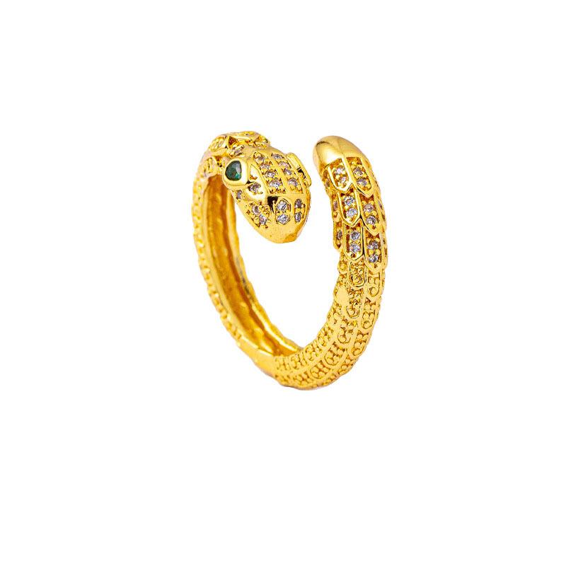 Luxurious National Trend Index Finger Ring with Zirconium Chisel Engraved Snake Open Ring Simple
