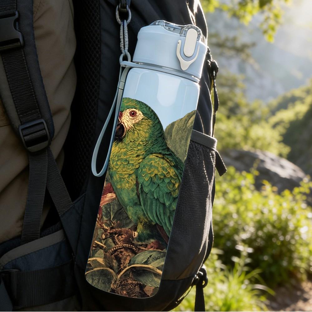 1PC Parrot Jungle Tropical Bird Pattern 750ml Color Plastic Sports Water Bottle Leakproof Flip Straw Lid Suitable for Sports Office Home Use