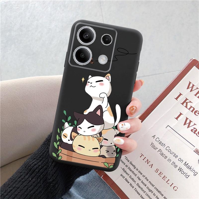 Чехол для телефона Redmi 13C 4G 12C A3 A2 A1 Plus Note 13 Pro для Xiaomi 14 Poco C65 X6 X3 Pro противоударный бампер с цветочным котом и мраморным рисунком, черный чехол