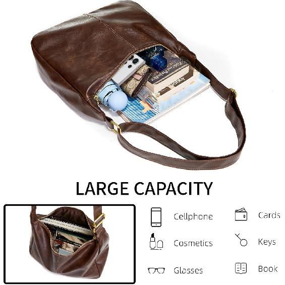 Slouchy Shoulder Bag for Women, Foldable Crossbody Hobo Purse in PU Leather