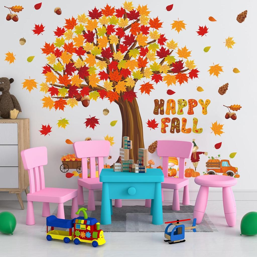 Chivertion 150 Pcs Thanksgiving Happy Fall Bulletin Board Decorations Fall Tree Bulletin Board Set Pumpkin Maple Leaves Scarecrow Cutouts Autumn