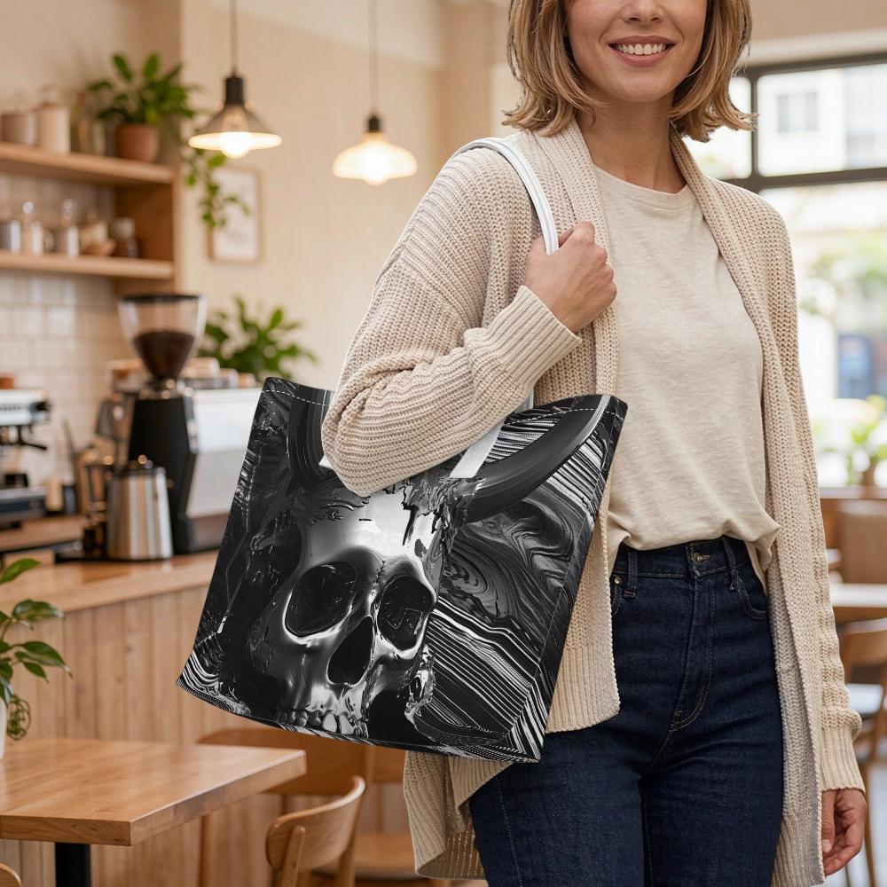Stylish Skull Pattern Large Tote Bag Daily Use Shopping Carryall Bag