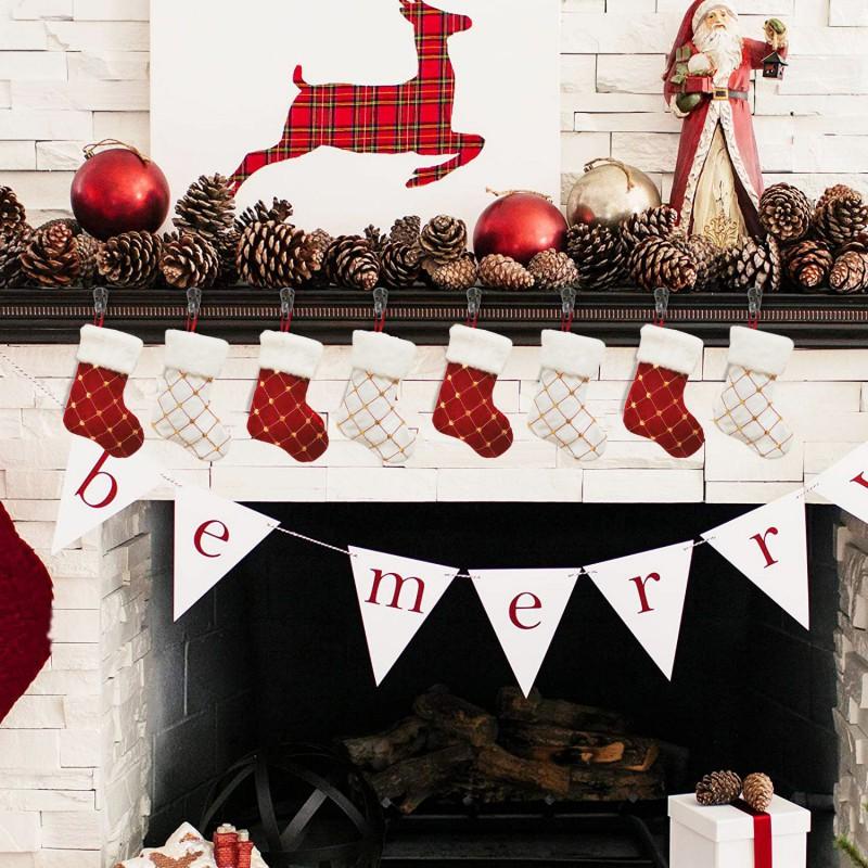 Золотые пайетки Рождественские носки 1 шт. Белые подвесные украшения на рождественскую елку