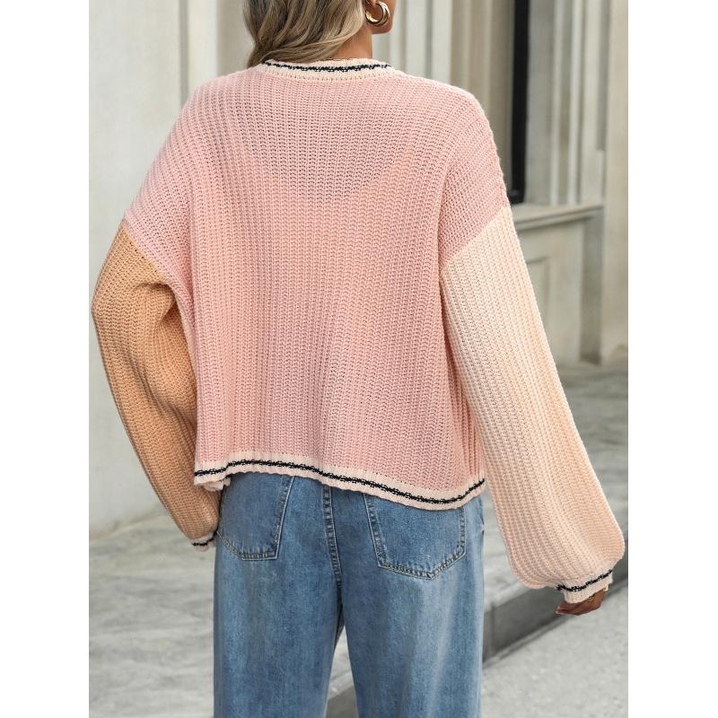 Autumn And Winter Temperament Commuter Loose Splicing Women's Knitted Cardigan Jacket Sweater