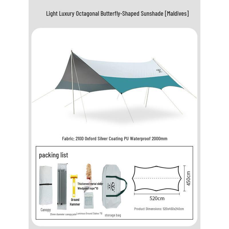 Jiang Hong Butterfly Canopy Tent: Rainproof Sunshade for 10-15 People - Ideal for Camping and Beach Picnics