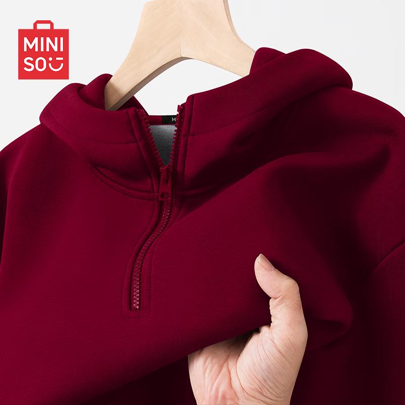 MINISO Men's Fleece-Lined Half-Zip Hooded Sweatshirt