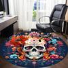 1pc Sugar Skull Flowers Office Round Area Rug, Under Office Chairs Bedroom Living Room Home Decor, Room Deco, Available in Various Sizes