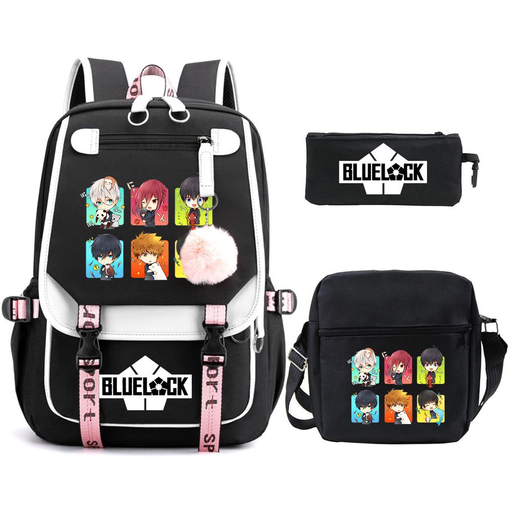 Trend Campus Primary And Secondary School Students Schoolbag Blue Prison Periphery Animation Backpack Pencil Bag