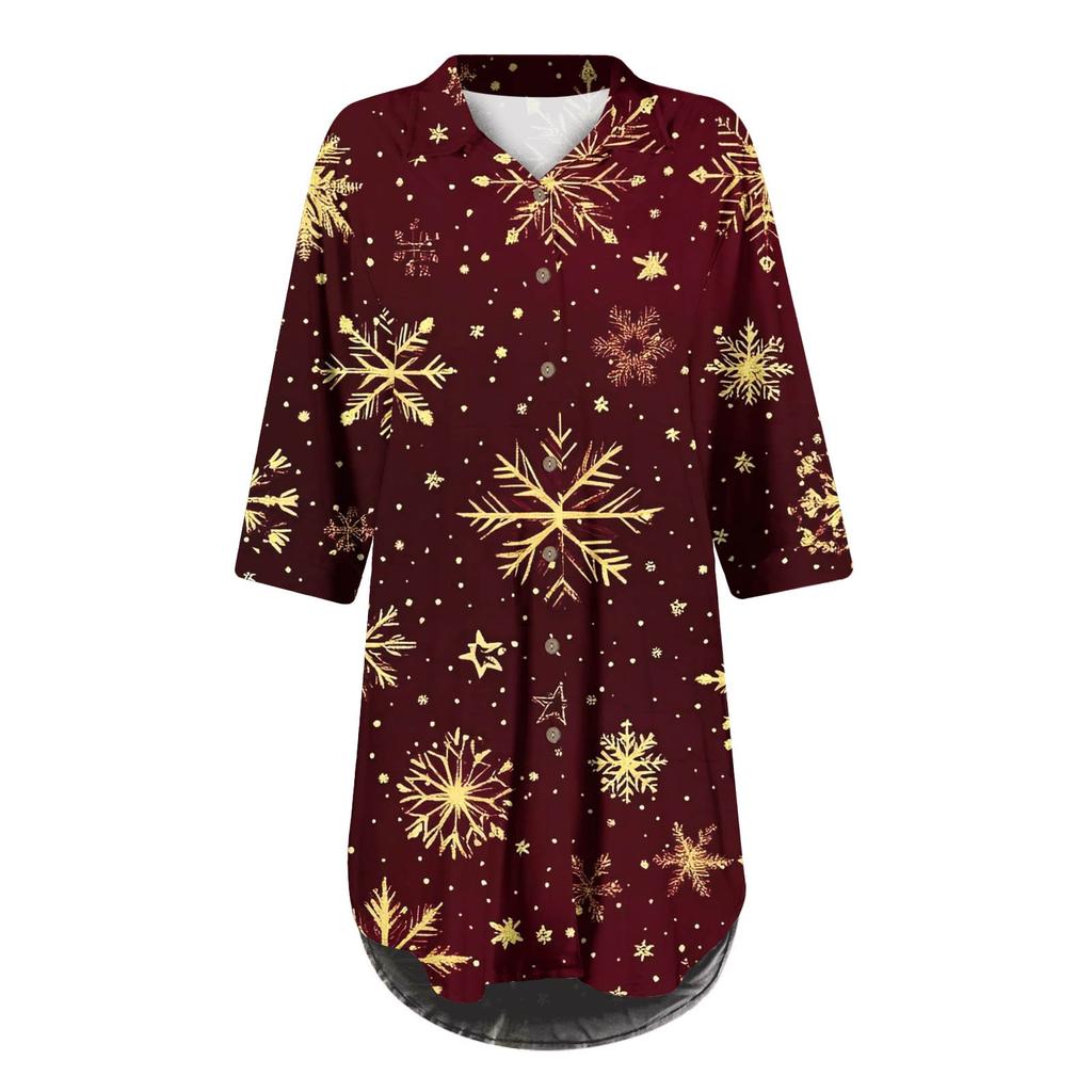 Женская пижама из атласа Ice Silk с рождественским принтом на пуговицах, ночная рубашка с коротким рукавом и вырезом-вырезом