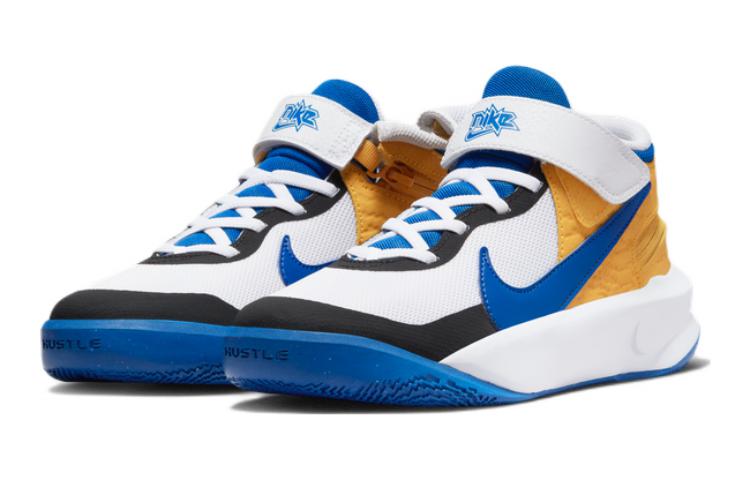 Nike Детские баскетбольные кроссовки Team Hustle D 10 Flyease, дышащие, с поддержкой, средней высоты, Белые синие DZ2760-141