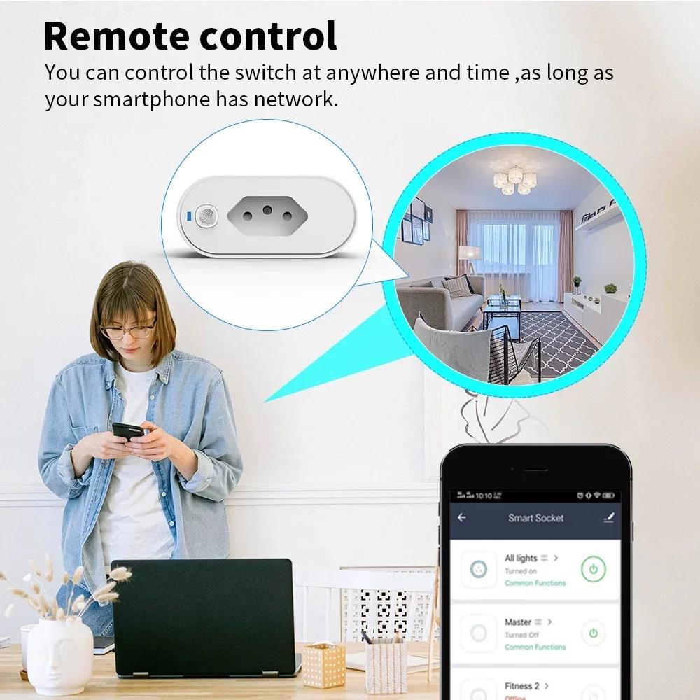 Tuya Smart WiFi Plug 16A brazil socket with power monitor, With Timing Voice Smart control outlet,Works with Google home alexa