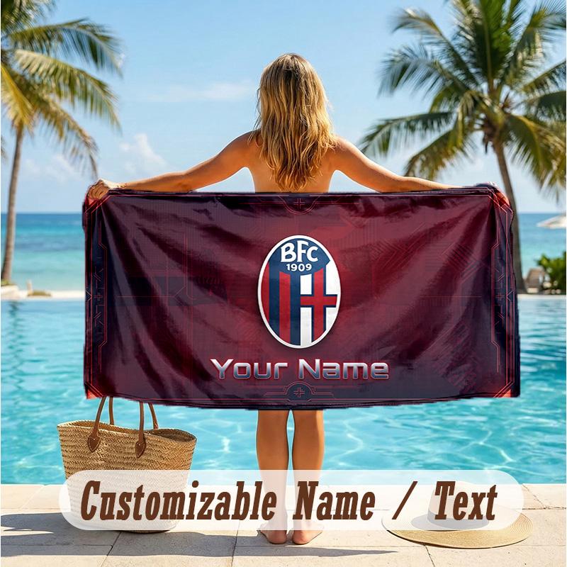 Custom Text Beach Towel, Soft Absorbent Swimming Multi-use TowelBologna FC