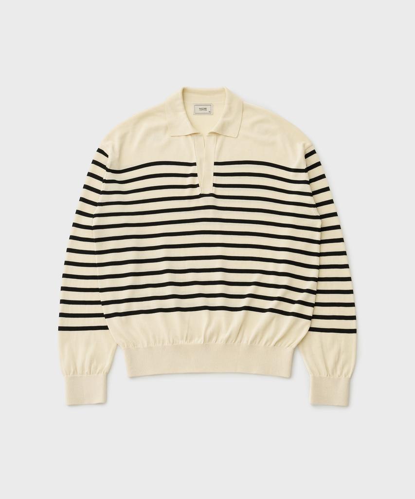 ANOTHER OFFICE Sailor Silk Open-Collar Knit (Ecru-Black)