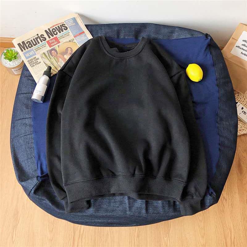 2023 Unisex Autumn/Winter Thick Velvet Solid Color Loose Hoodie - Trendy Round Neck