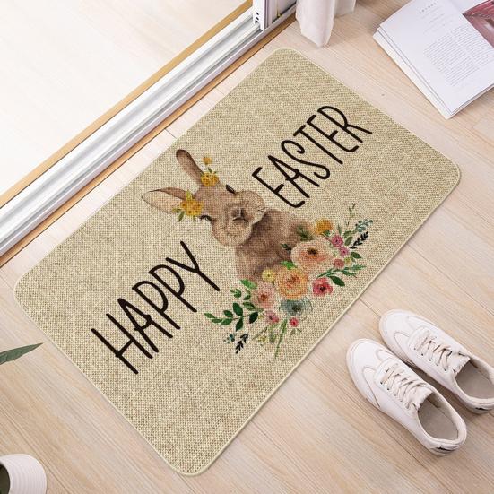 Декоративный напольный коврик с изображением пасхального кролика, влагостойкий нескользящий моющийся приветственный коврик для передней двери