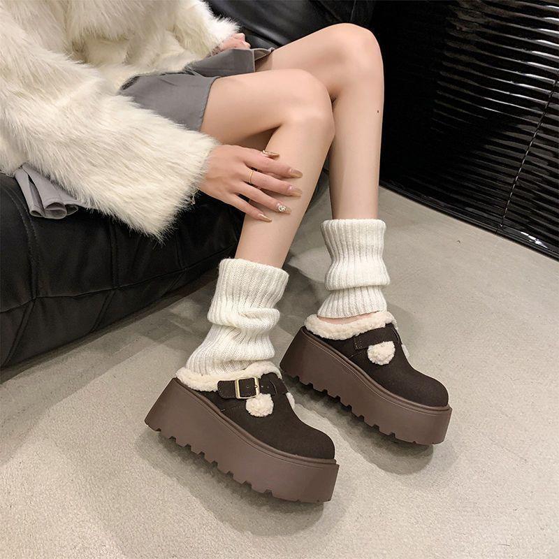 Baotou half slippers fairy cotton slippers thick bottom season fluff heightened wind hair Birkenga