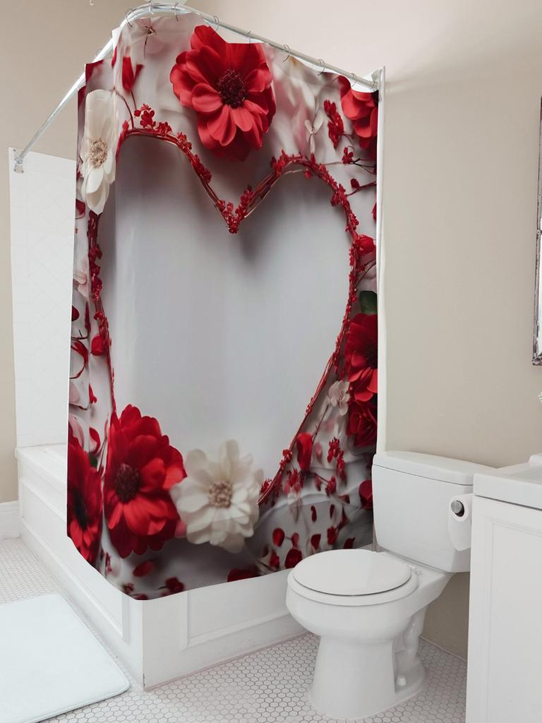 3D Цветочная шторка для душа в форме сердца | Романтический и элегантный декор для ванной