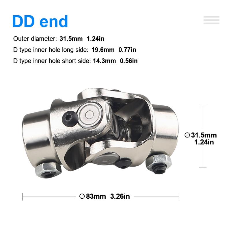 Для BMW Ford 3/4" DD x 3/4" DD Никелирование Одиночный рулевой вал Универсальный карданный шарнир Автомобильные аксессуары Общая длина 83 мм (3-1/4")